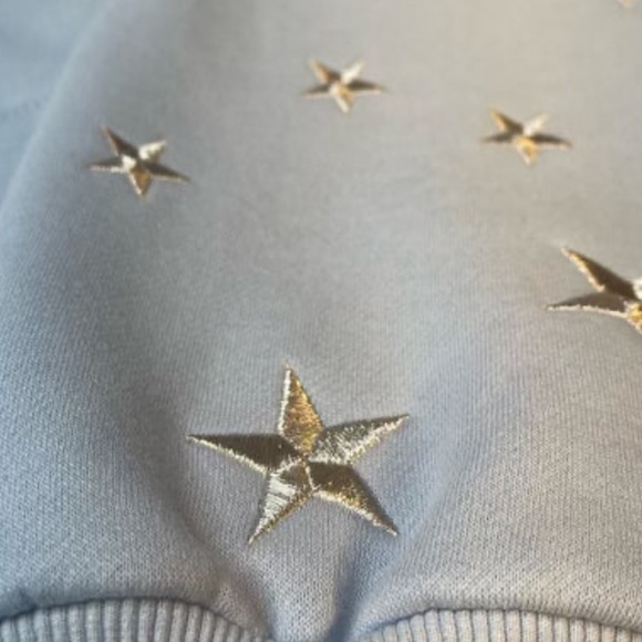 COPY - Beyond Lost NYC Baby Blue Zip up hoodie Silver metallic embroidered stars - Picture 5 of 5